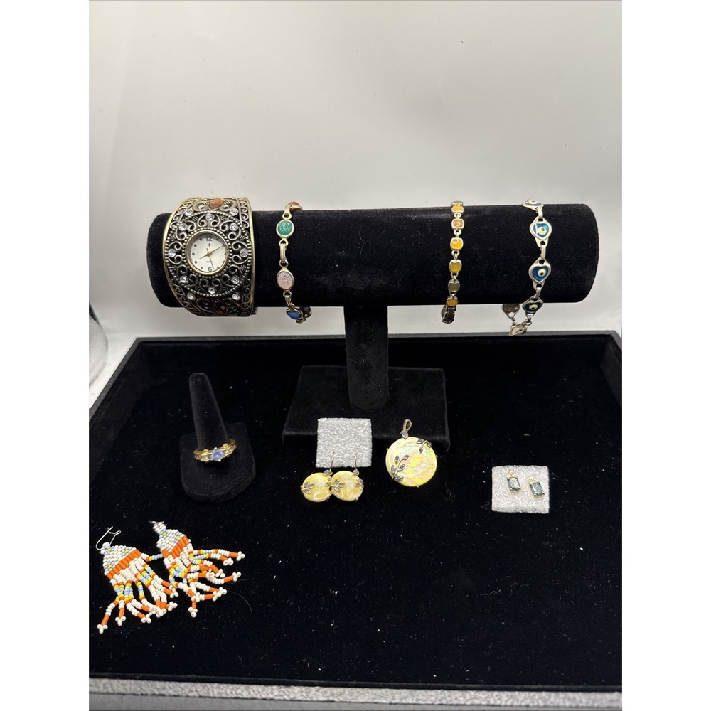 Vintage Lot of Bracelets, Earrings, Ring, Watch (untested Made In Japan)